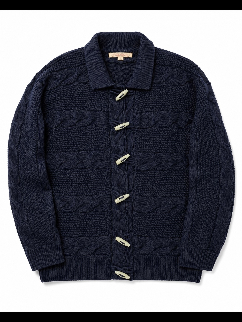 Brooks Brothers Navy Cable-Knit Toggle Cardigan with Shawl Collar